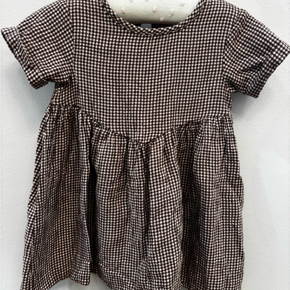 Quincy Mae Gingham Organic Dress - Burgundy & White. Matching Bloomers
